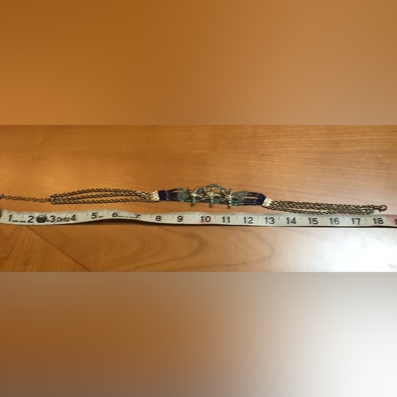 Starfish necklace gold tone turquoise and blue beads. - Picture 2 of 3